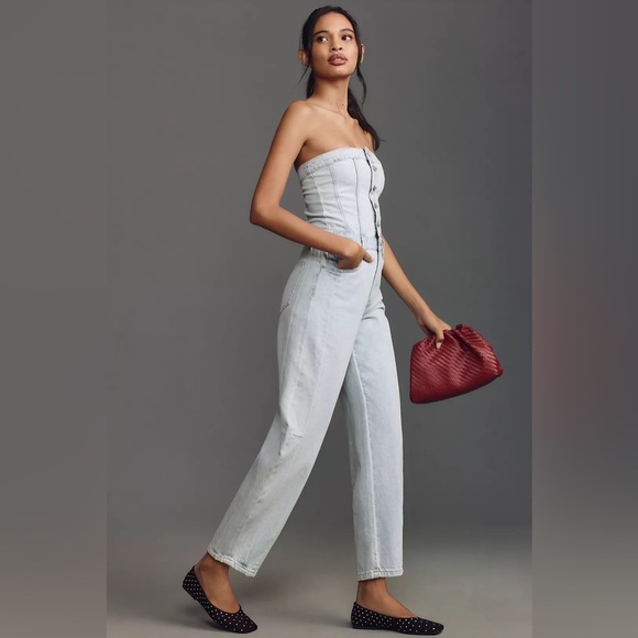 🆕 Anthropologie Pistola Daphne Strapless Denim High Rise Barrel Leg Jumpsuit - Picture 5 of 16